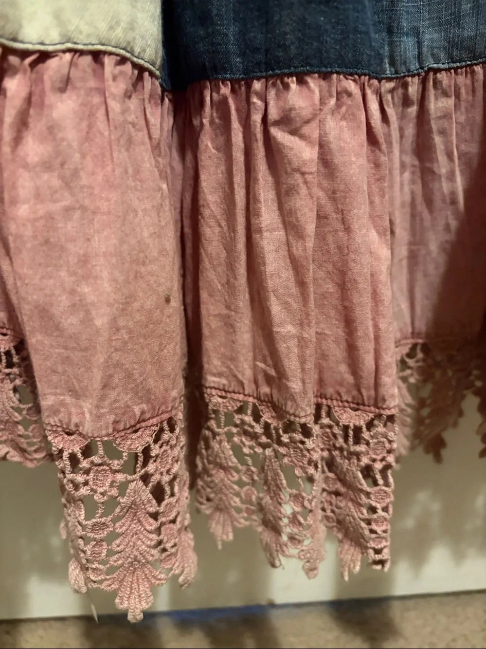 YOUNG THREADS Tiered Pink Patchwork Maxi Skirt with Crochet Hem Brand New Small - Picture 7 of 7